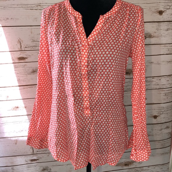 Old Navy Tops - Old navy orange blouse white print size small